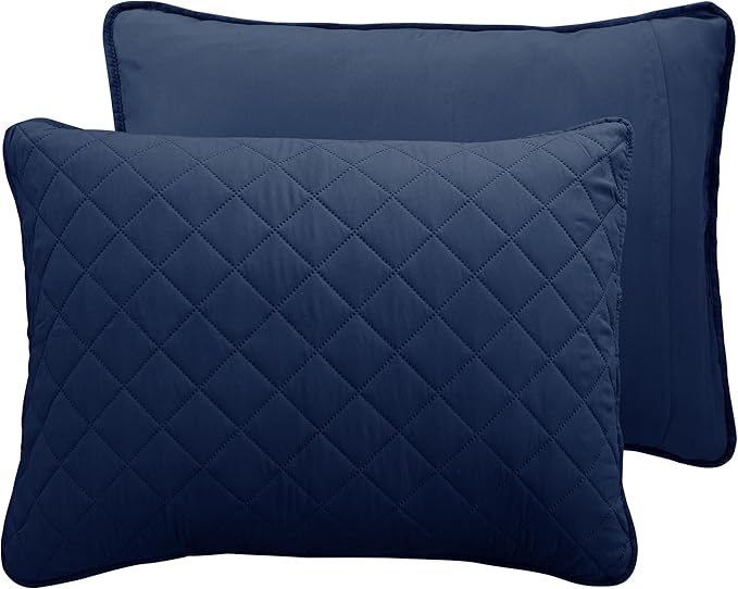 Easy-Going Full/Queen Size Reversible Quilt Set with 1 Quilt and 2 Pillow Shams, Soft Bed Quilt Cover, Water Resistant Lightweight Bedspread, Stain Resistant, Navy/Ivory
