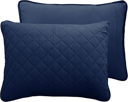 Easy-Going Full/Queen Size Reversible Quilt Set with 1 Quilt and 2 Pillow Shams, Soft Bed Quilt Cover, Water Resistant Lightweight Bedspread, Stain Resistant, Navy/Ivory