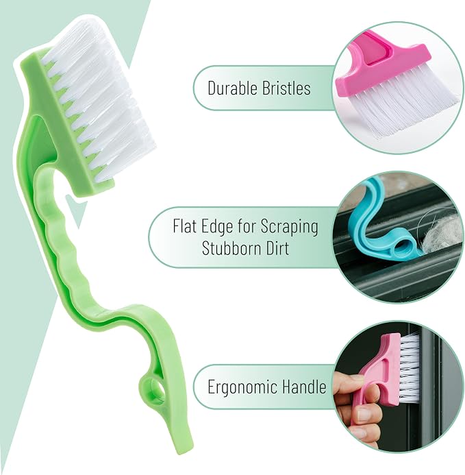 Slick- Window Track Cleaning Brush, 4 Pack, Colorful Ergonomic Handle, Built-in - Image 3