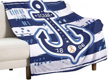Nautical Anchor Blanket Modern Cartoon Anchor Ocean Adventure Blue White Soft Cozy Lightweight Throw Blanket for Kids Boys Men Bedroom Living Room Dorm Chair Sofa Travel 50x60in