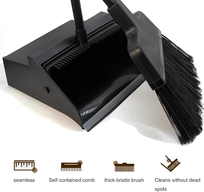 Broom with Dustpan Combo Set Outdoor Upright Dustpan and Broom Set with Long - Image 4