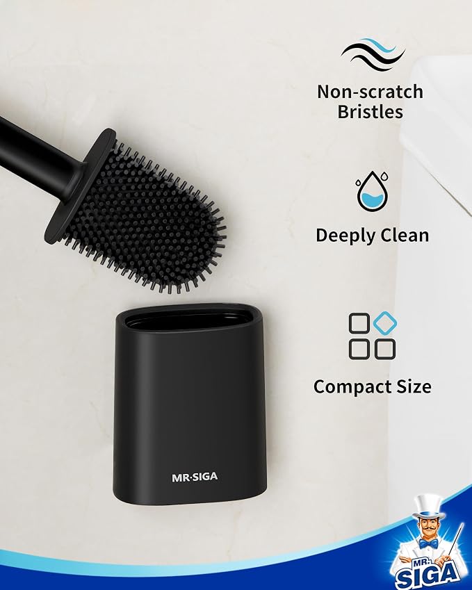 MR.SIGA Toilet Brush and Holder Set, Wall Mounted Toilet Bowl Brush, Compact - Image 6