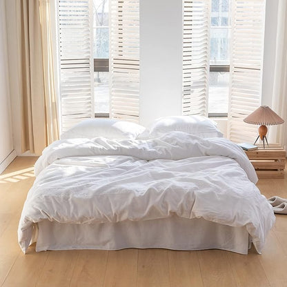 BISELINA French Linen Bed Skirt with Pleated Corner 14-Inch Tailored Drop Natural Flax Cotton Blend Basic Dust Ruffle Soft Cozy Farmhouse Bedding (14" Twin, Basic White)