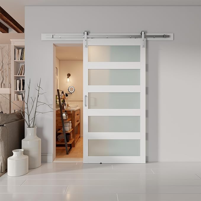 42'' x 84'' Glass Barn Door and 7 Ft Brushed Nickel Hardware Kit Included - Image 7