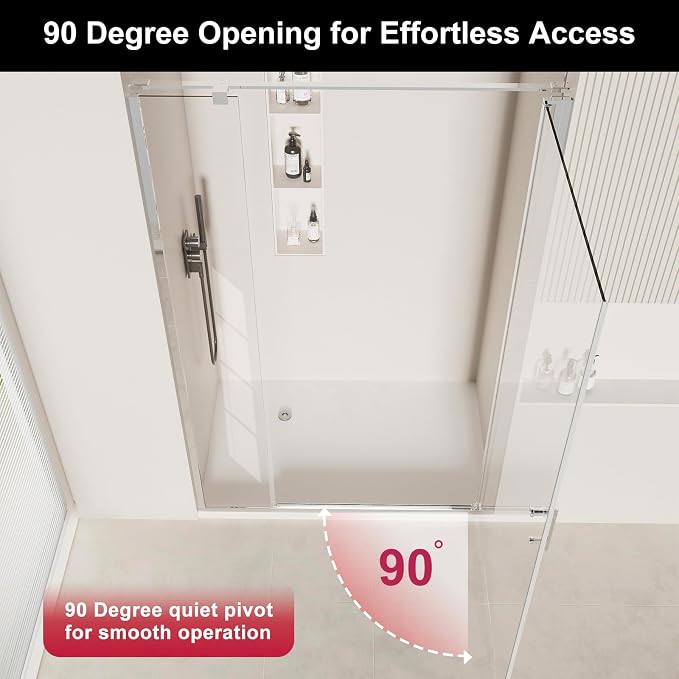 Bathbliss Framed Pivot Shower Door, Glass Shower Door in Chrome, 46.5" to 48" W - Image 8