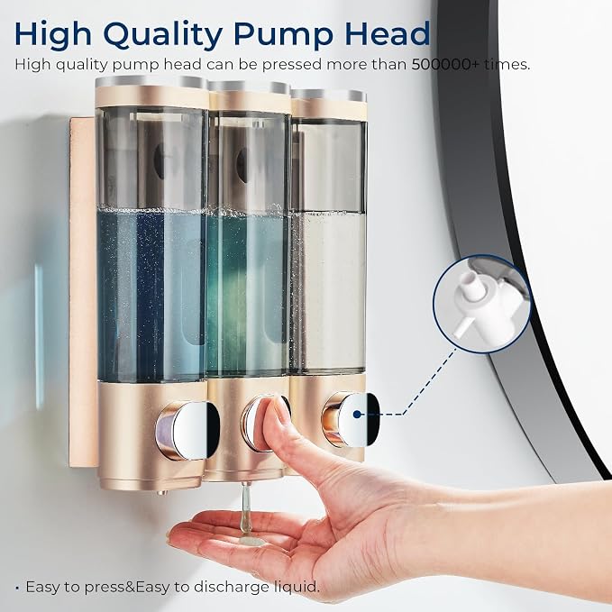 pollock Shampoo Conditioner Dispenser Shower Soap Dispenser 3 Chamber No Drill - Image 4