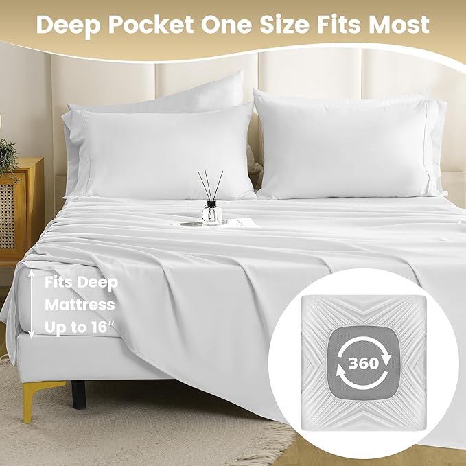 Twin XL Sheet Set - 3 Piece Silky Soft Breathable Bed Sheet & Pillowcase Set, 16" Deep Pocket Hotel Luxury Wrinkle Free Easy Care Bedding Sheets, White