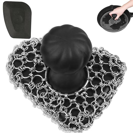 Cast Iron Scrubber with Handle 316 Dish Cast Cleaner Chainmail Scrubber by VinYanKee