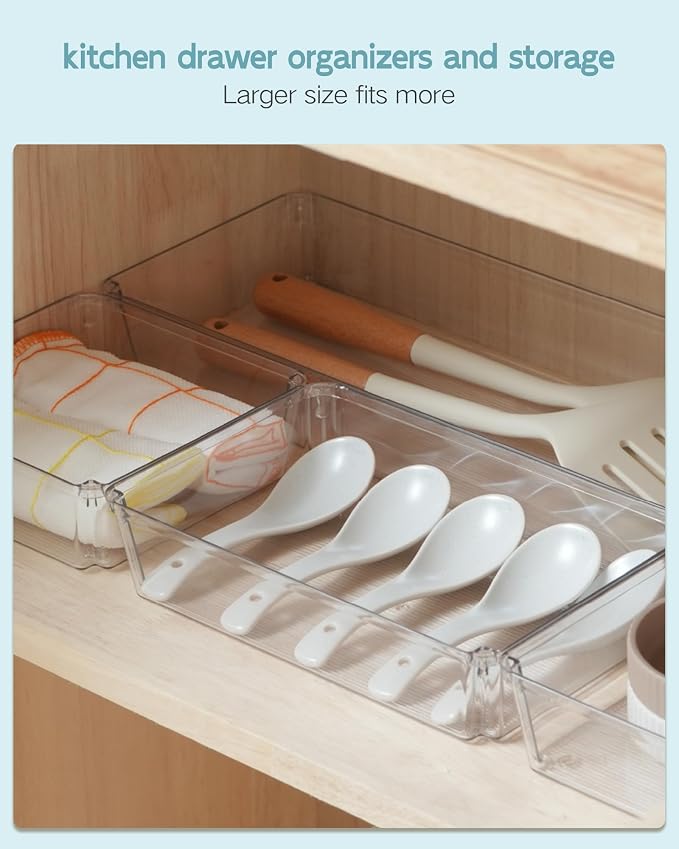 9 Pack Large Clear Plastic Drawer Organizer Trays, Desk Drawer Organizers and - Image 5