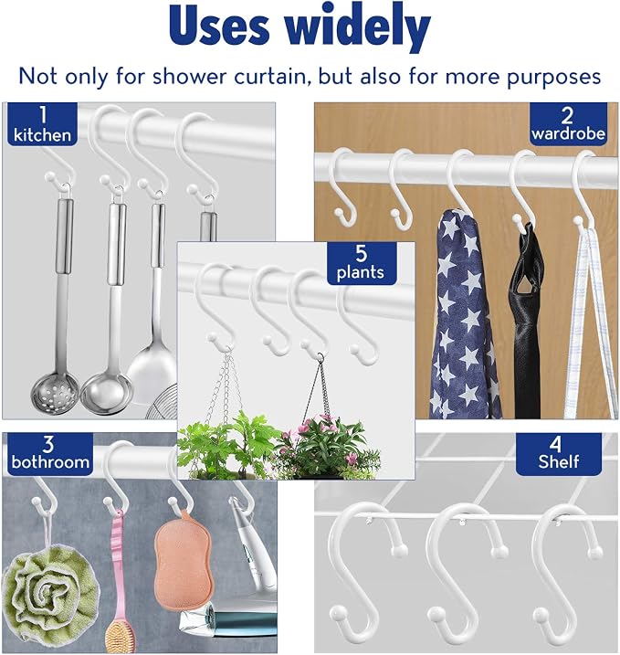 Metal Shower Curtain Hooks，Set of 12 Rings，Rust Resistant S Shaped Hooks Hangers - Image 6