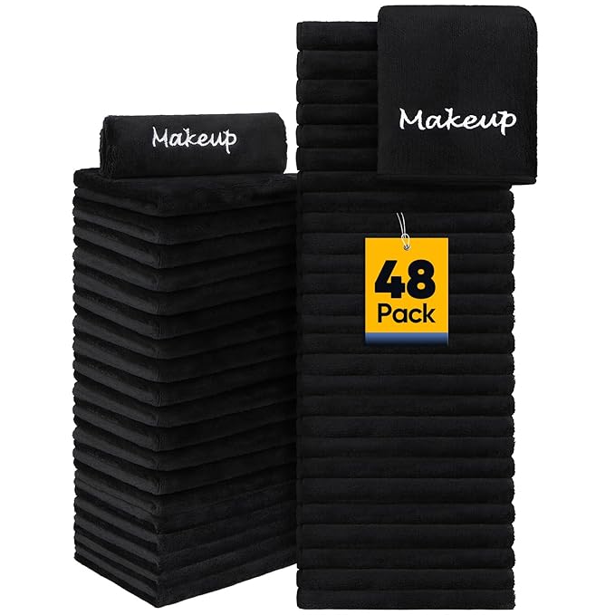 Makeup Remover Cloth, 48 Pack Black Facial Wash Cloths, Soft Coral Fleece by Unimade