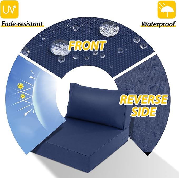 AAAAAcessories Outdoor Deep Seat Cushions, Waterproof, Fade-Resistant Patio Furniture Replacement Cushions, 24" x 24" x 5" + 24" x 13.5", Set of 4, Navy Blue