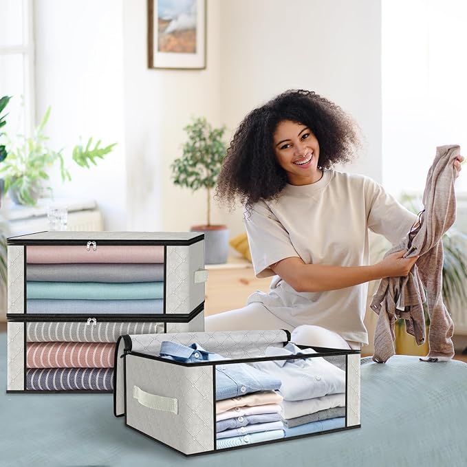 HomeHacks Storage 4-Pack Clothes Organizer Storage Bags Foldable Storage Box - Image 7