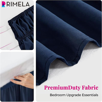 RIMELA Navy Blue Bed Skirt King Size 15 Inch Drop, Elastic Bed Skirting for Bed Base and Frame, Bedding Dust Ruffle Easy to Install, Lightweight Wrap Around Adjustable Bedskirt