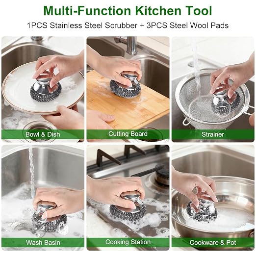 4PCS Steel Wool Scrubber Pads, Stainless Steel Scrubber Set - Image 5