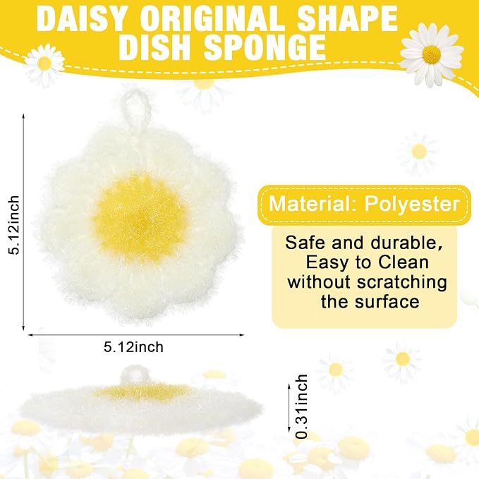 6 Piecs Daisy Shape Dish Sponge Dual Sided Non Scratch Daisy Dish Washing - Image 2