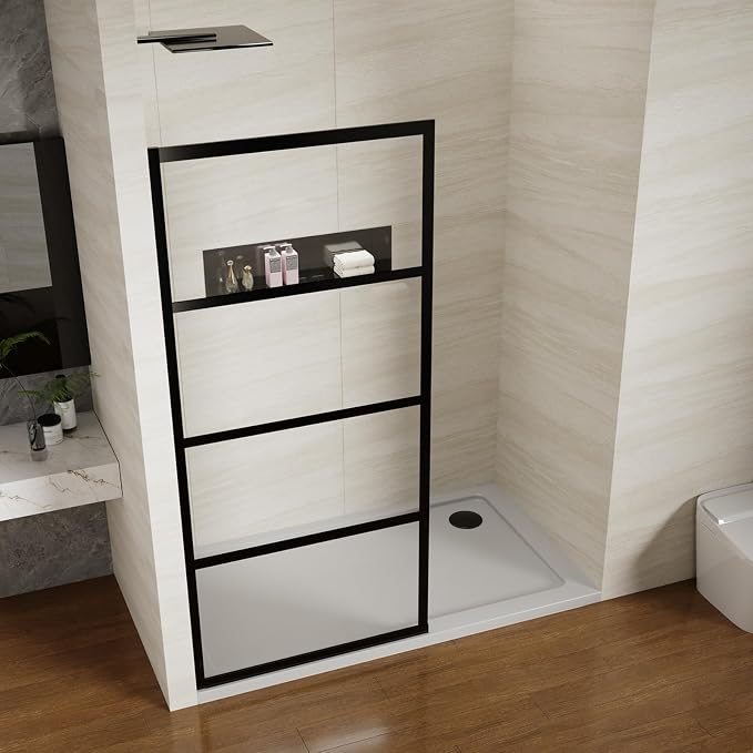 Shower Screen 36" x 76" Half Frameless Shower Wall Panel, Tempered Glass 3/8 - Image 2