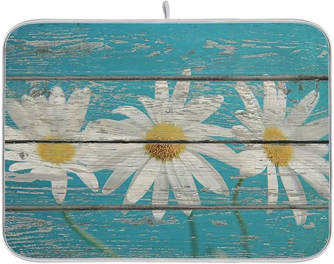 Daisy On Old Wooden Board Dish Drying Mat by Sweetshow