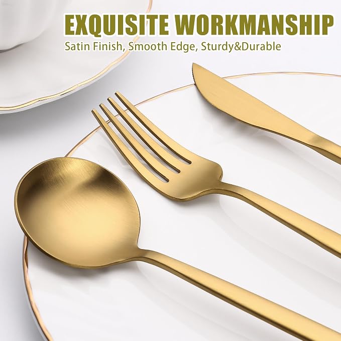 20 Piece Gold Silverware Set for 4, Terlulu Stainless Steel Flatware Set - Image 3