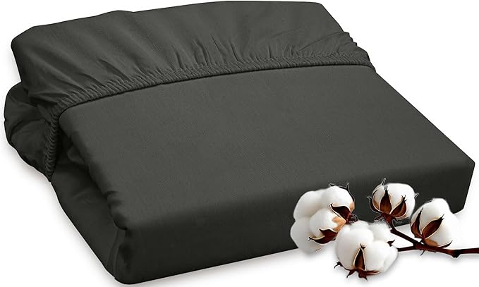 ROYALE LINENS 300 Thread Count 100% Long Staple Combed Cotton Fitted Sheet Twin - Super Soft Deep Pocket Bottom Sheet - Fitted Sheets Only - Elastic Sheets (Twin, Black)