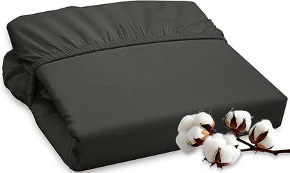 ROYALE LINENS 300 Thread Count 100% Long Staple Combed Cotton Fitted Sheet Twin - Super Soft Deep Pocket Bottom Sheet - Fitted Sheets Only - Elastic Sheets (Twin, Black)