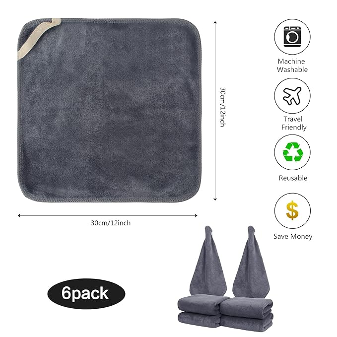SINLAND Microfiber Facial Cloths Fast Drying Washcloth 12inch x 12inch Grey 6 - Image 2