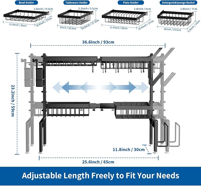 Over The Sink Dish Drying Rack, Expandable 2-Tier Stainless Steel Over The Sink - Image 3