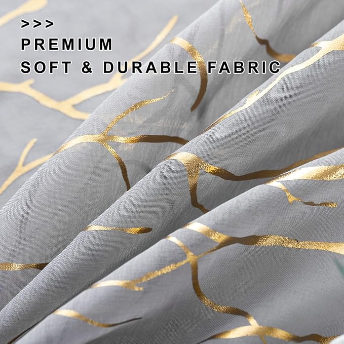 FINECITY Gold Grey Sheer Curtains 72 Inches Long 2 Panels Metallic Gold Shimmer - Image 7