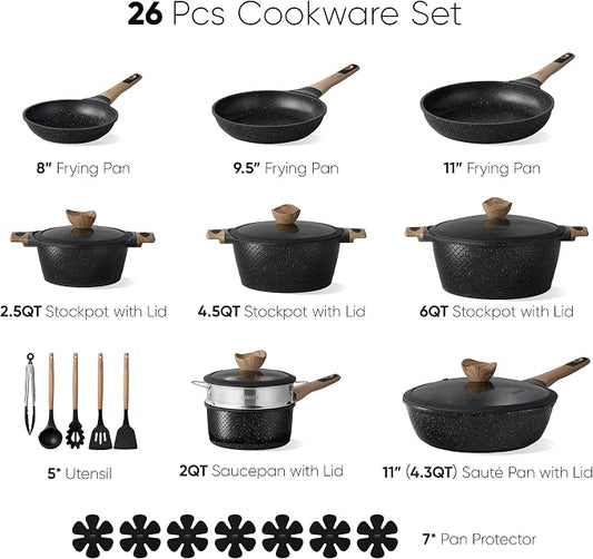 CAROTE 26PCS Pots and Pans Set Non Stick, Cookware Set Pots and Pans Induction - Image 2