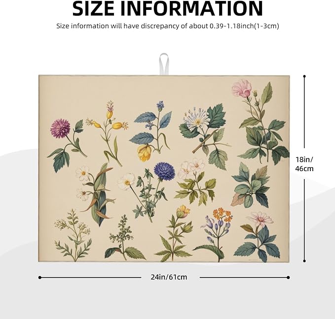 Vintage Plants Herbs Floral Dish Drying Mat Highly Absorbent Double-Sided - Image 2