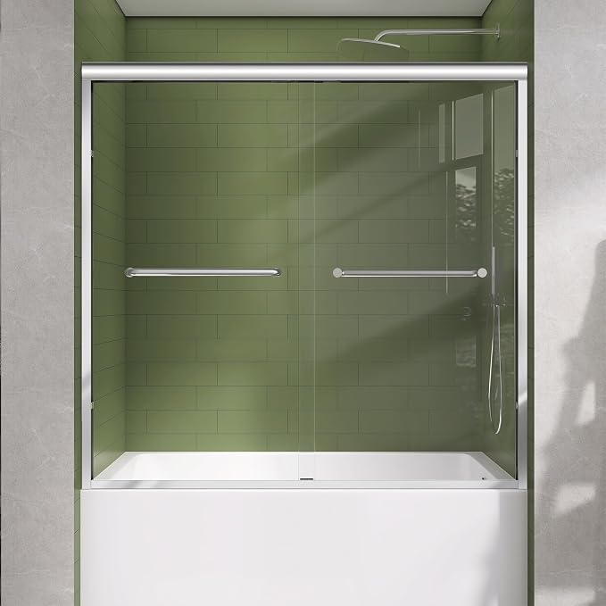 GETPRO Tub Shower Door 56-60 in. W x 58 in. H Semi-Frameless Bypass Double by GETPRODeluxeBathroomSolutionExpert
