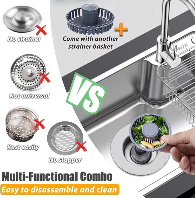 Kitchen Sink Drain Strainer, 3 in 1 Pop Up Kitchen Sink Stopper, - Image 2