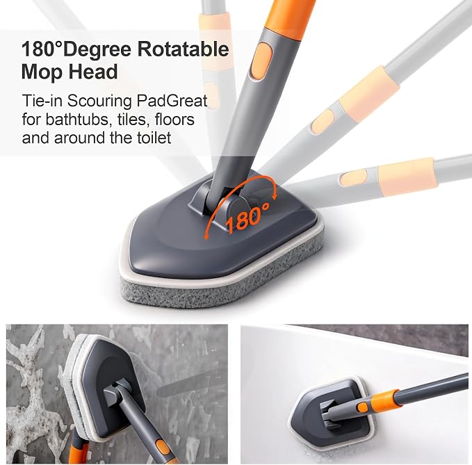 Tile Tub Scrubber Brush with 3 Different Function Cleaning Heads and 56" - Image 6