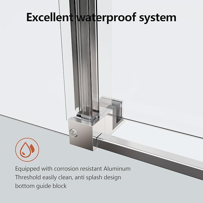 56-60" W x 74" H Frameless Shower Doors, Bathroom Single Sliding Shower Glass - Image 8