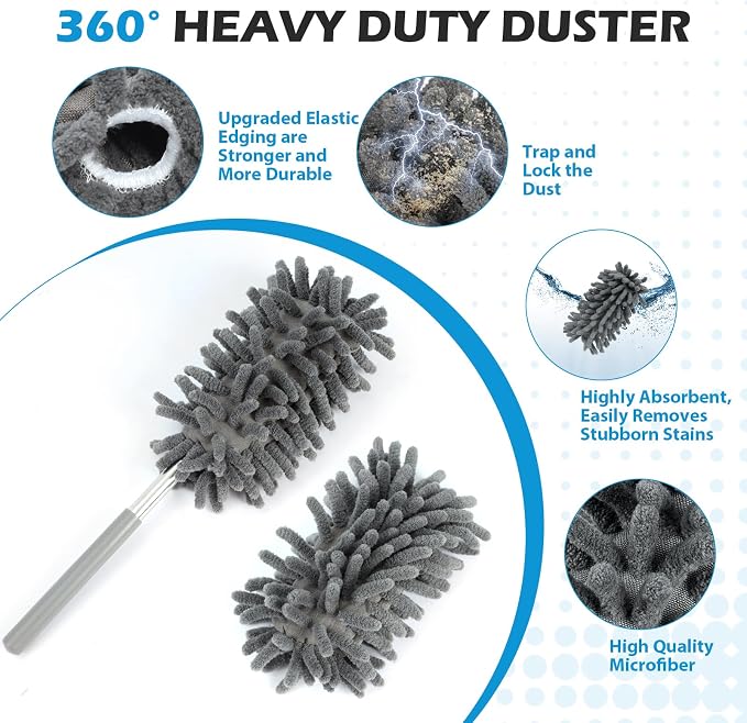 12 Pack High Duster with Extension Pole, Reusable & Washable Feather Duster - Image 7