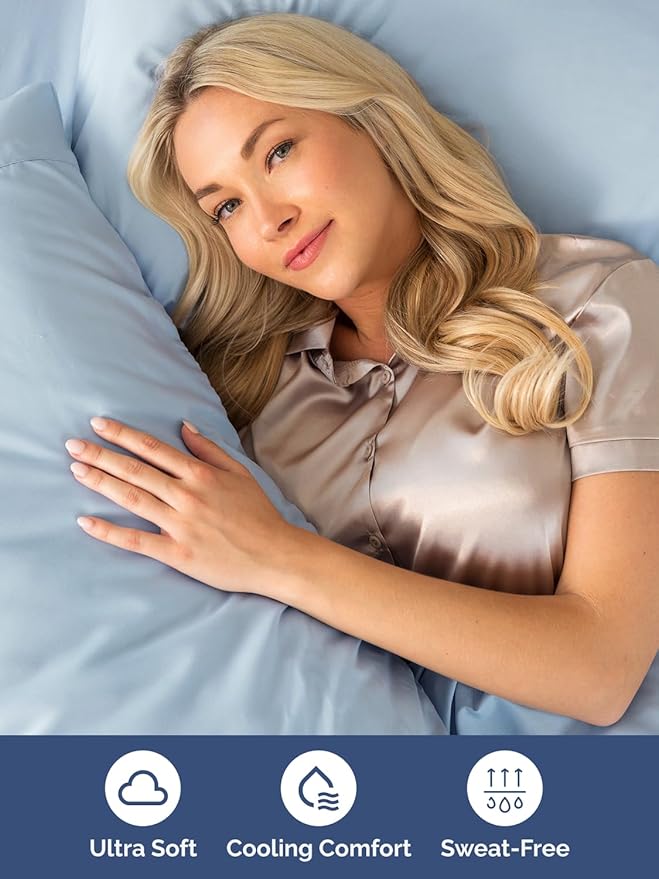 Extra Deep Pocket Twin XL Sheets - 3 Piece Breathable & Cooling Bed Sheets - Hotel Luxury Bed Sheet Set - Soft, Wrinkle Free & Comfy - Easily Fits Extra Deep Mattresses - Deep Pocket Sky Blue Sheets
