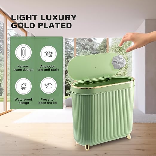 Bathroom Trash Can with Lid 3.2 Gallon Narrow Trash Can Small Plastic Trash Bin - Image 5