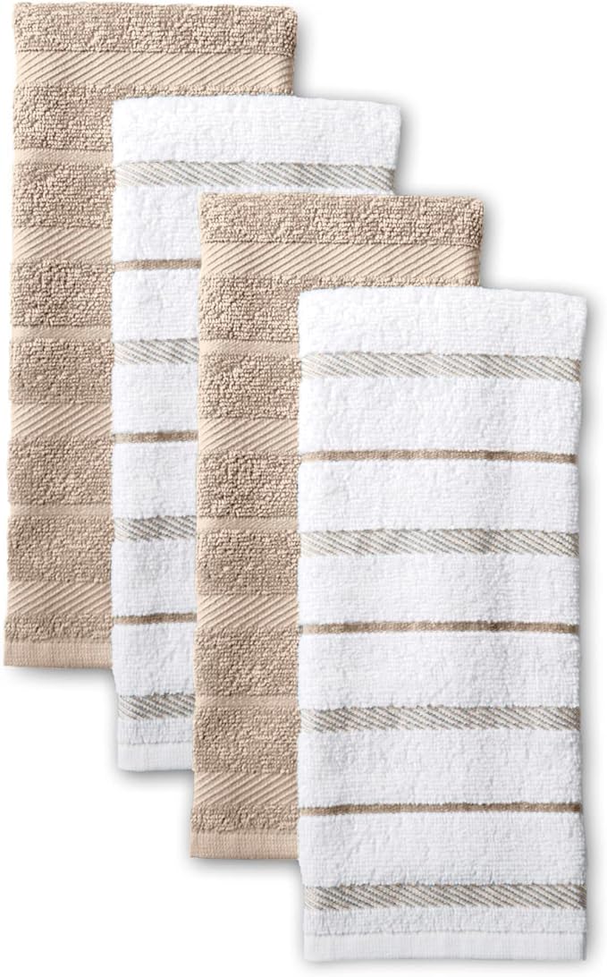 KitchenAid Albany Kitchen Towel 4-Pack Set, Milkshake Tan/White by KitchenAid