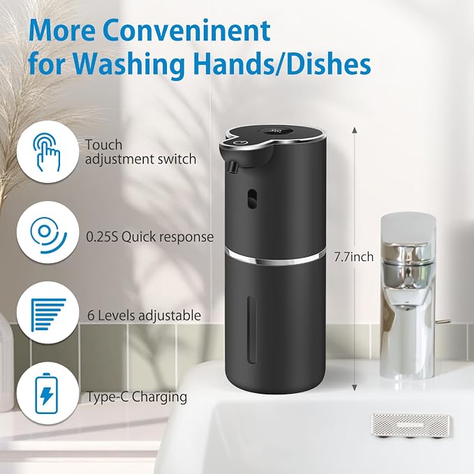 Automatic Liquid Soap Dispenser 12.8oz, Rechargeable & 6 Levels Soap Adjustable - Image 2