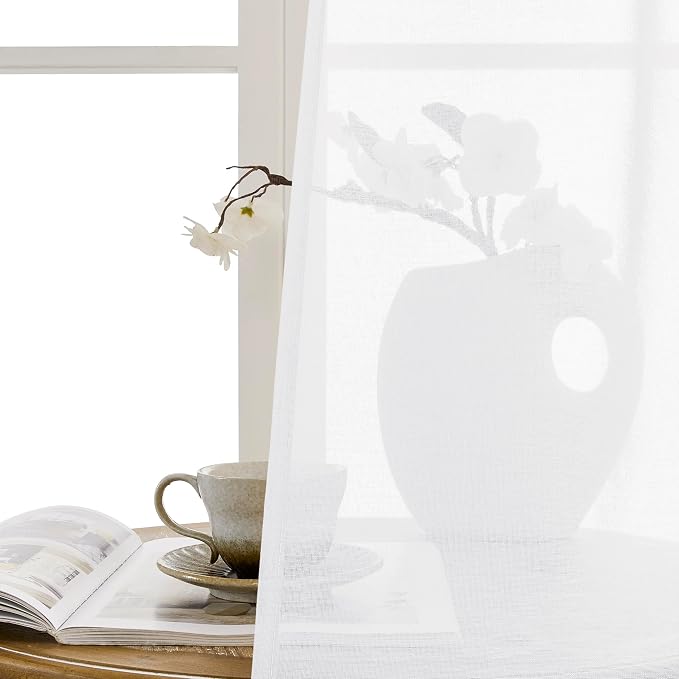 Tollpiz Short Sheer Door Curtains Closet Linen Textured Curtains Sheer Doorway - Image 9