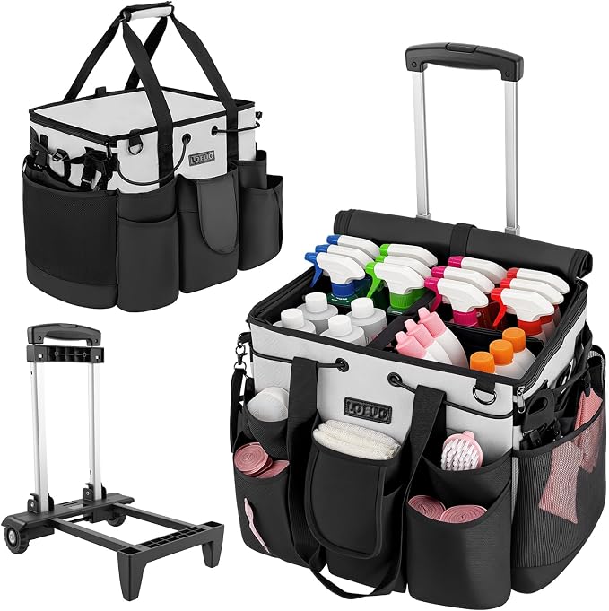 Large Cleaning Caddy for Cleaning Supplies Organizer, Rolling Cleaning Caddy by LOEUO