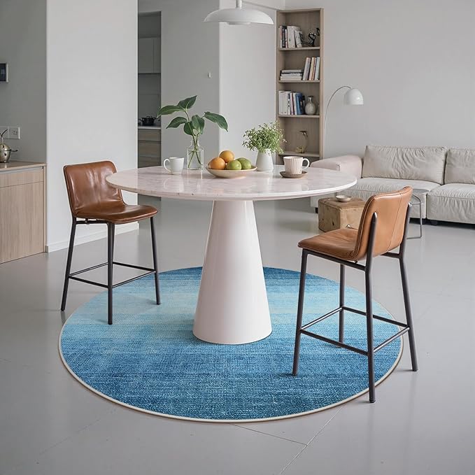 Wonnitar Modern Ombre Round Kids Rug 4ft, Washable Blue Bedroom Circle Area Rug, Non-Slip Soft Bathroom Throw Carpet, Non-Shedding Gradient Low Pile Kids Rugs for Bedside Entry (Blue, Round 4ft)