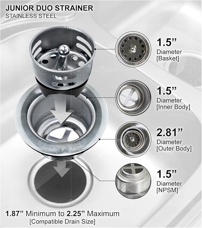 Highcraft 9773 Bar/Prep Sink 2 1/2 Junior Duo Stainless Steel Drain Assembly - Image 5