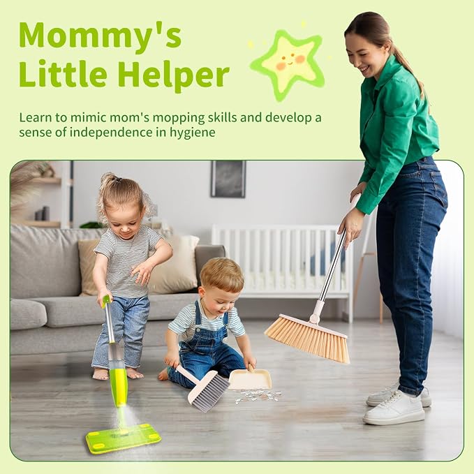 Kids Spray Mop, Toddler Mop Cleaning Set, Real Working Mini Mop & Kids Broom - Image 7
