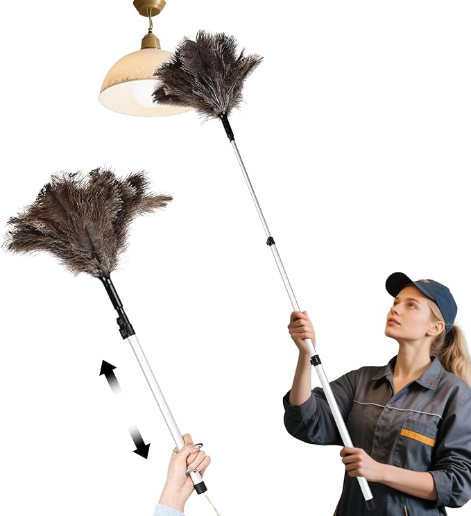 Extendable Ostrich Feather Duster up to 25-49 inches Fluffy Feathers Long by Daieeparty