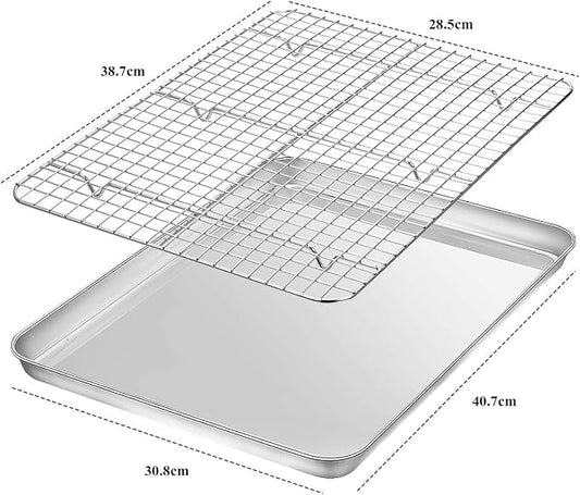 Baking Sheet with Rack Set, Wildone Stainless Steel Cookie Sheet Baking Pan - Image 2