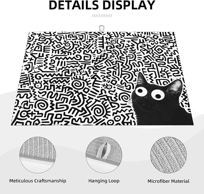 Black Cat Streak Dish Drying Mat 18x24 inches Microfiber Absorbent Fast Dry Mat - Image 4