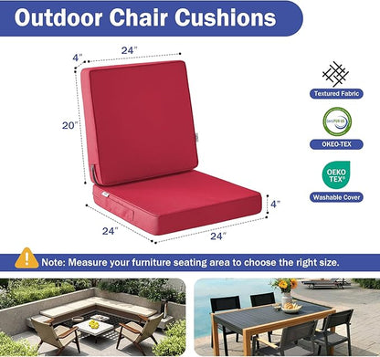 Outdoor Chair Cushions, Christmas Red Patio Chair Cushions 24x24x4 Inch, Waterproof Outdoor Cushions with Removable Cover for Sofa, Fade Resistant Patio Cushions for Outdoor Furniture