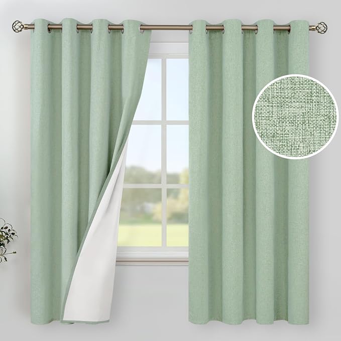 YoungsTex Light Green Linen Blackout Curtains by YoungsTex