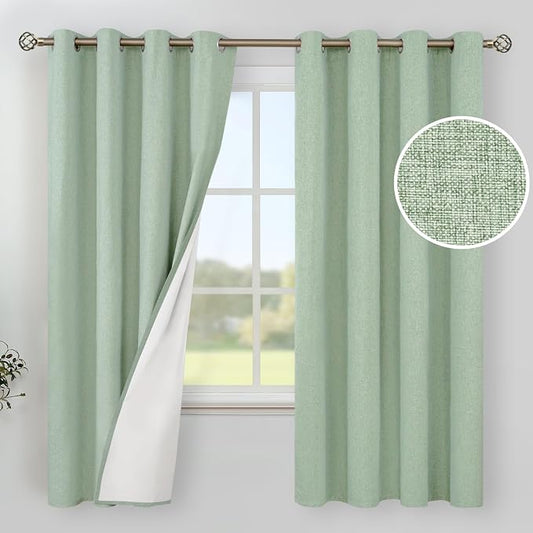 YoungsTex Light Green Linen Blackout Curtains by YoungsTex
